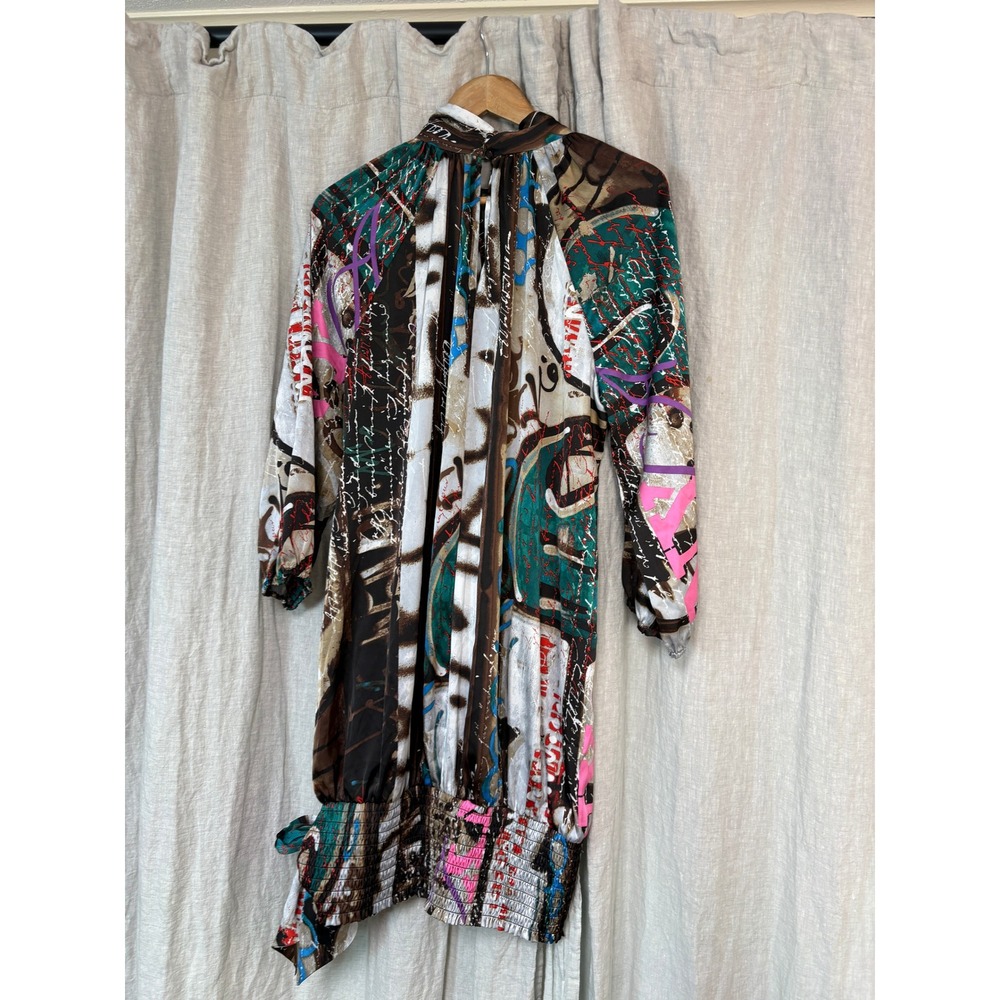 Abstract Print Mini Dress in Teal, Pink & Brown